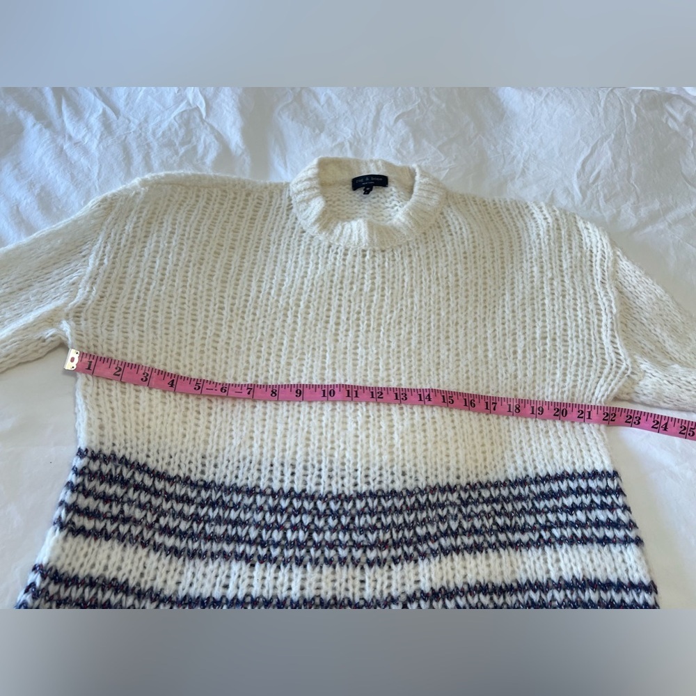 rag & bone | Women’s SZ M | Ivory Iceland Striped Wool Alpaca |Crew Neck Sweater - Picture 7 of 9